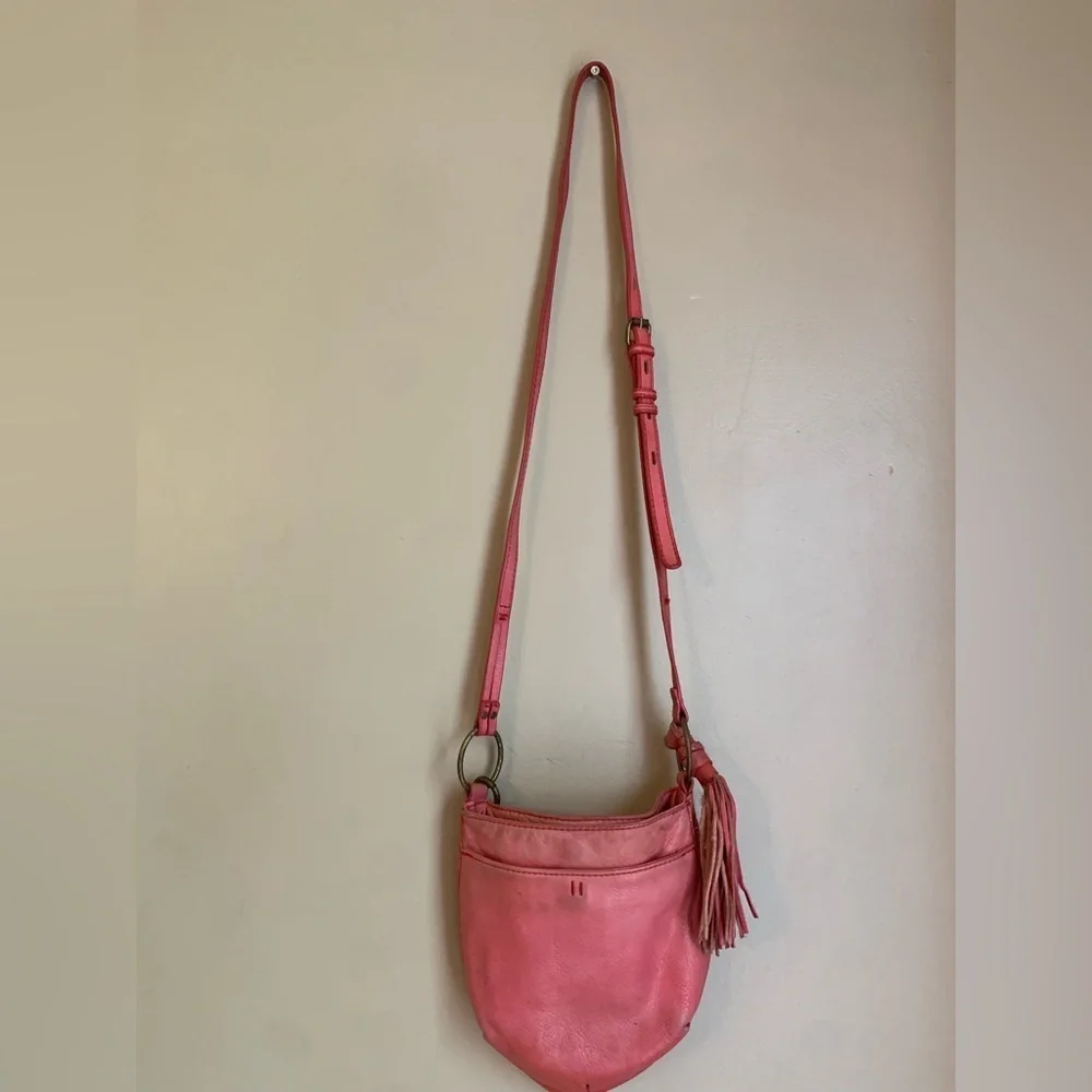 Lucky brand leather pink crossbody purse Bohemian boho hippie grungy festival